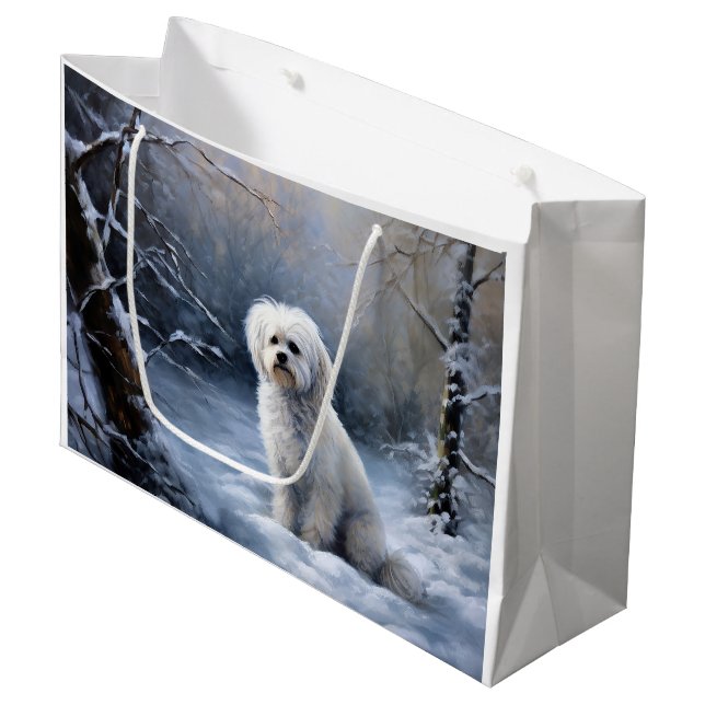 Grand Sac Cadeau Maltais Laisser Neige Noël (Devant Angle)