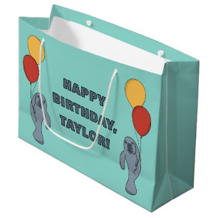 Grand Sac Cadeau Manatee et Ballons fête d'anniversaire personnalis