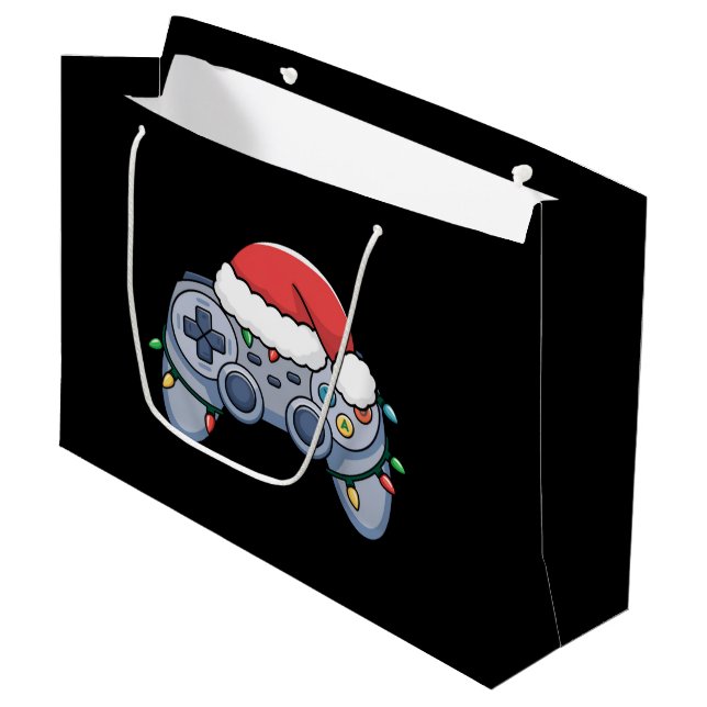 Grand Sac Cadeau Manette de jeu vidéo chapeau de Noël Santa Gamer (Devant Angle)