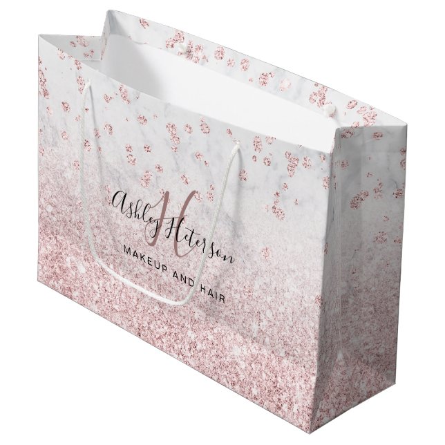 Grand Sac Cadeau Maquillage rose or parties scintillant marbre bril (Devant Angle)