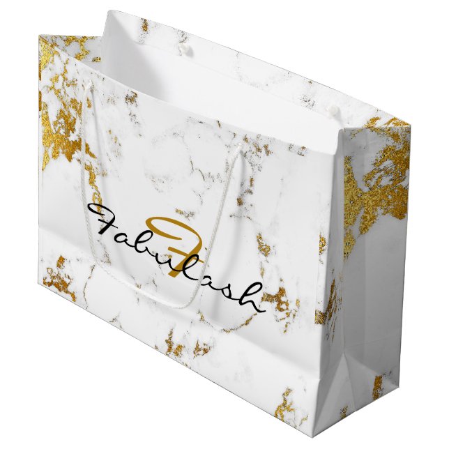 Grand Sac Cadeau Marbre blanc Gold Parties scintillant de la mariée (Devant Angle)