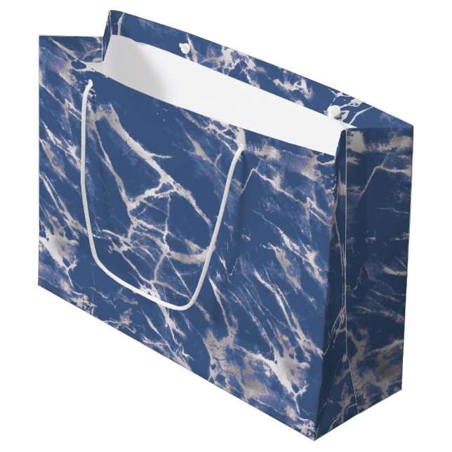 Grand Sac Cadeau Marbre bleu argent (Devant Angle)