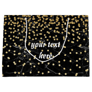 Grand Sac Cadeau marbre élégant de noir de confettis de parties