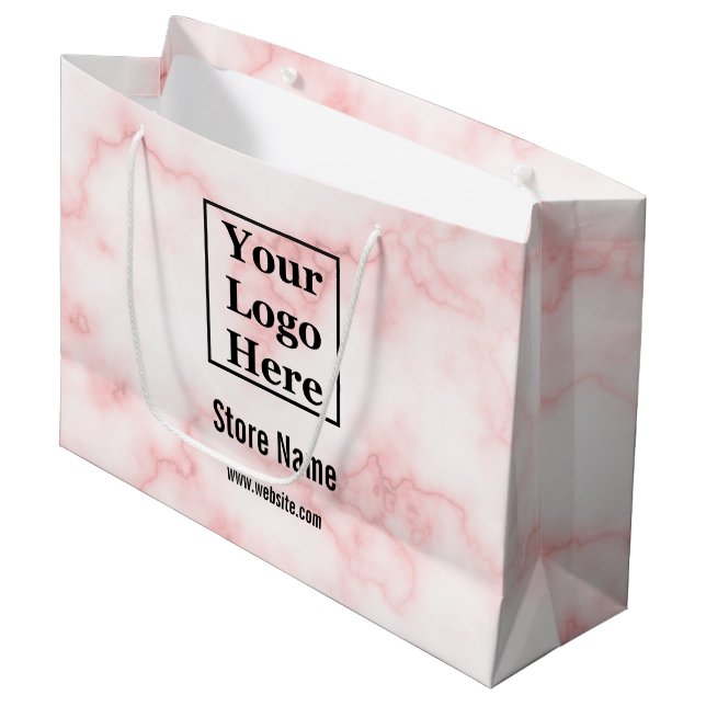 Grand Sac Cadeau Marbre rose Faux Élégant Votre Logo Ici (Devant Angle)