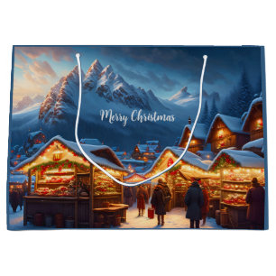 Grand Sac Cadeau Marché de Noël en montagne - sur mesure