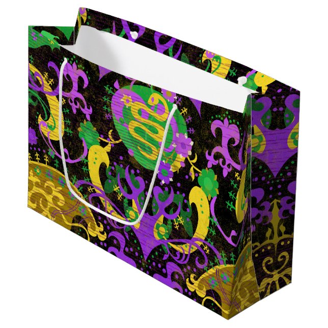 Grand Sac Cadeau Mardi Gras Couleurs Damask Dragon, Papillon, Serpe (Devant Angle)