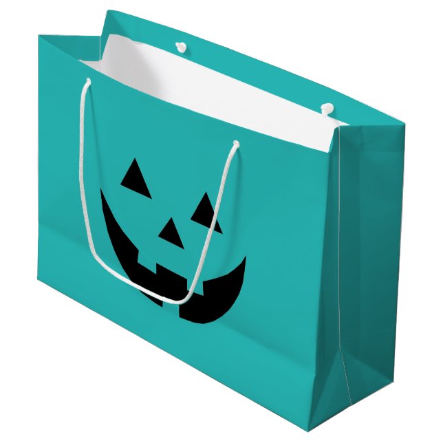 Grand Sac Cadeau Mare turquoise Jack-o'-lantern citrouille face Hal (Devant Angle)
