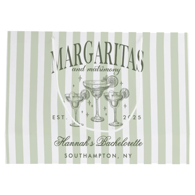 Grand Sac Cadeau Margaritas modernes rétro et Bach strié de mariage (Dos)