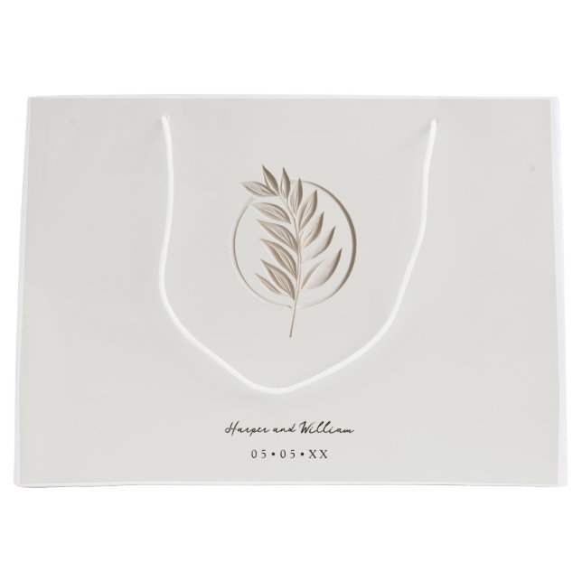 Grand Sac Cadeau Mariage à brindilles 3d ivoire (Devant)