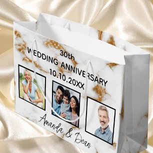 Grand Sac Cadeau Mariage anniversaire de la photo en or marbre