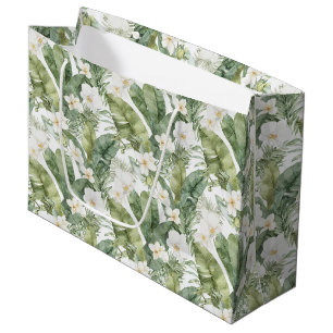 Grand Sac Cadeau Mariage aux Orchidées Blanches et Feuilles Vertes 