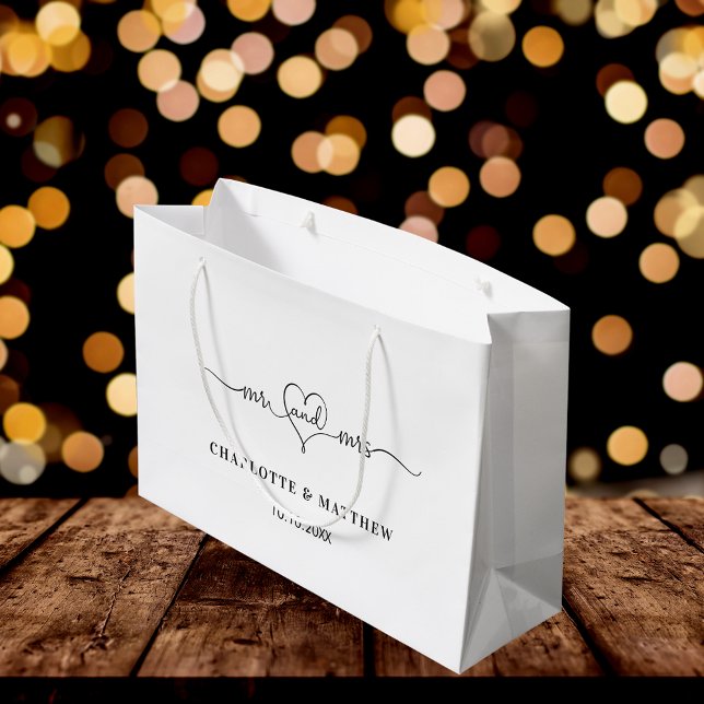 Grand Sac Cadeau Mariage blanc m. mme heart script (Créateur téléchargé)