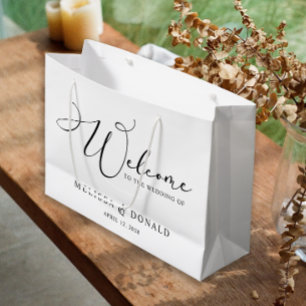 Grand Sac Cadeau Mariage de bienvenue Black Modern Simple Script