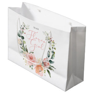 Grand Sac Cadeau Mariage de couronnes à fleurs florales rose