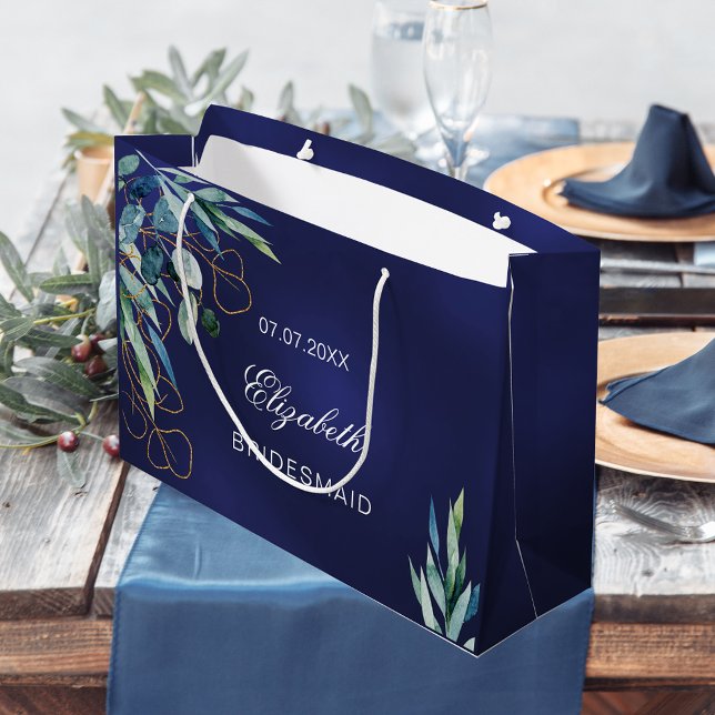 Grand Sac Cadeau Mariage de la marine bleu eucalyptus vert bridesma (Créateur téléchargé)