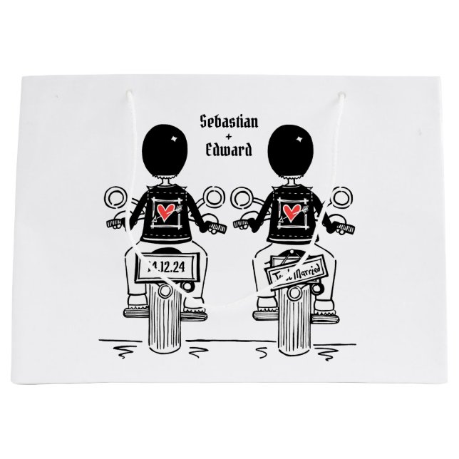 Grand Sac Cadeau Mariage de motocyclette de deux mariées (Devant)
