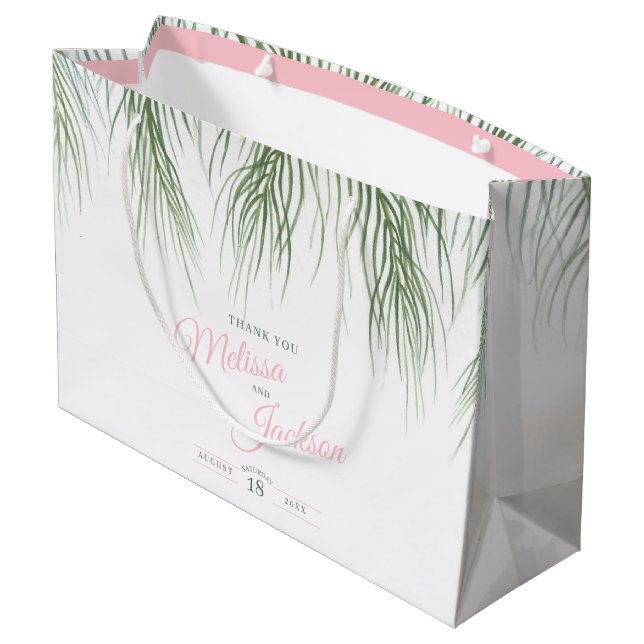 Grand Sac Cadeau Mariage de palme tropicale grâce vert rose et blan (Dos Angle)