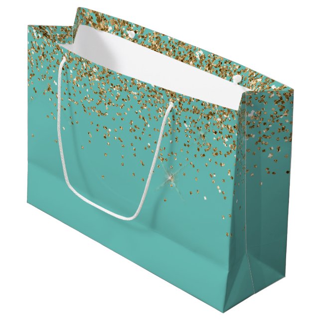 Grand Sac Cadeau Mariage de Parties scintillant Mint Gold Glam (Devant Angle)