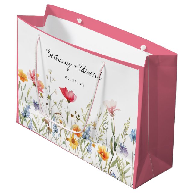 Grand Sac Cadeau Mariage fleur sauvage (Devant Angle)
