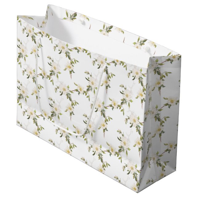 Grand Sac Cadeau Mariage floral blanc romantique (Devant Angle)