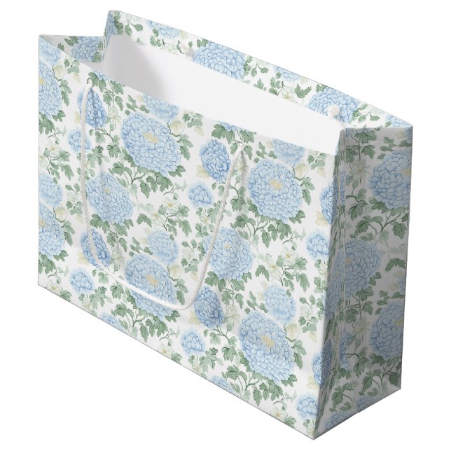 Grand Sac Cadeau Mariage Floral Bleu Clair Élégant (Devant Angle)