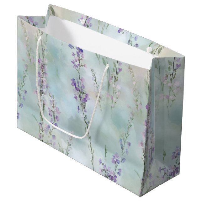 Grand Sac Cadeau Mariage floral romantique violet de lavande (Devant Angle)