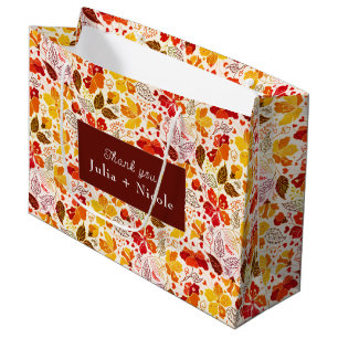 Grand Sac Cadeau Mariage Floral Tropical Hibiscus Orange Brûlé