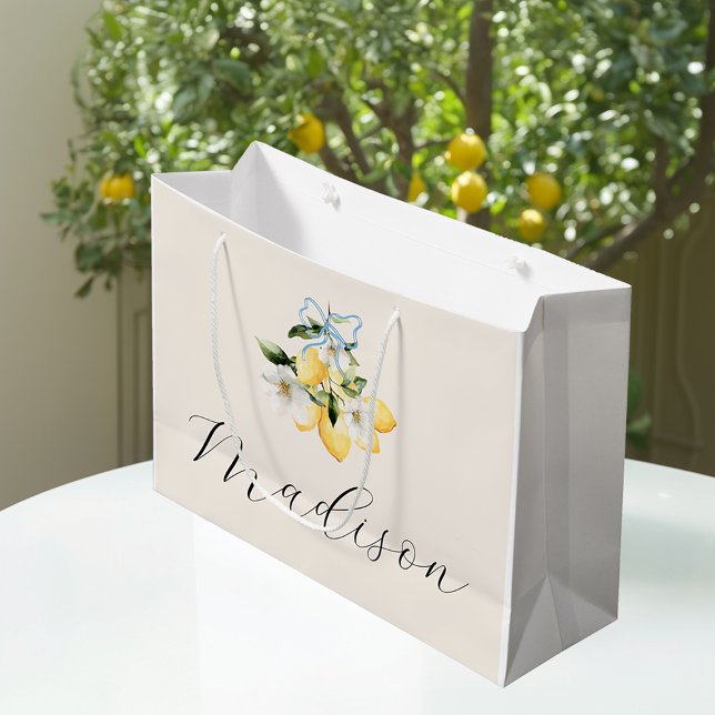 Grand Sac Cadeau Mariage Italien Citron Script Nom Personnalisé (Créateur téléchargé)
