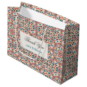 Grand Sac Cadeau Mariage mandala géométrique en treillis marocain