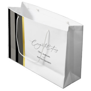 Grand Sac Cadeau Mariage Noir Gris Or Rayure Félicitations
