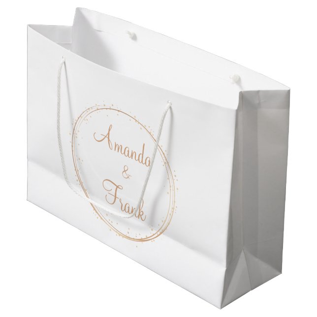 Grand Sac Cadeau Mariage personnalisé Gold Sparkle (Devant Angle)