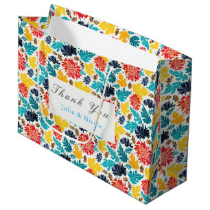 Grand Sac Cadeau Mariage Tournesols Aquarelle Jaune Bleu Naturel