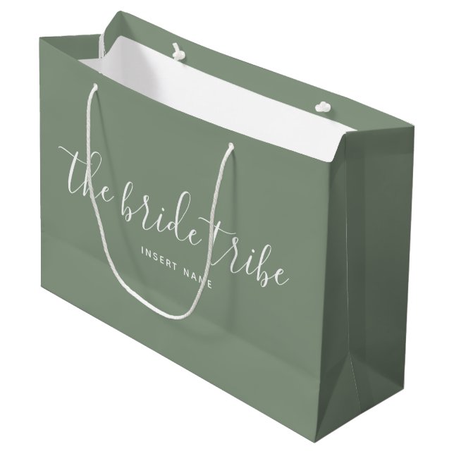 Grand Sac Cadeau Mariée Tribe Sage Green Mariage Bridesmaid (Devant Angle)