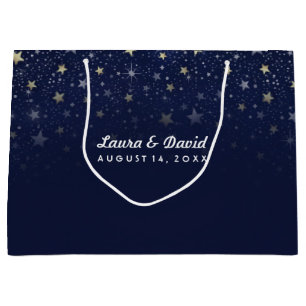 Grand Sac Cadeau Marine Blue Gold & White Stars Matching Mariage