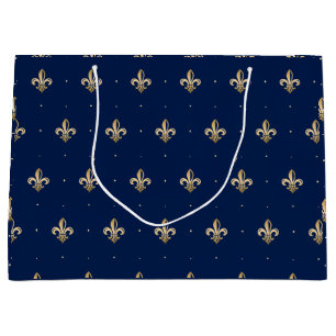 Grand Sac Cadeau Marine Motif de luxe Gold Fleur de Lis
