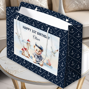 Grand Sac Cadeau Marine Nautique Cute Bear Marine Boy 1er Anniversa