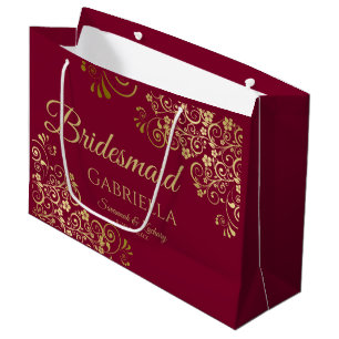 Grand Sac Cadeau Maroon de Bourgogne et dentelle d'or Élégante dome