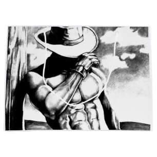 Grand Sac Cadeau Masculine Cool Cowboy Bodybuilder Dessin au charbo