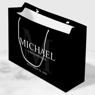 Grand Sac Cadeau Masculine Noir Groomsmen personnalisé