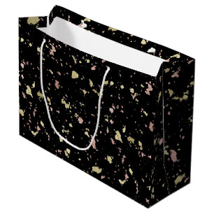 Grand Sac Cadeau Matte Gold et Rose Gold Flakes Noir