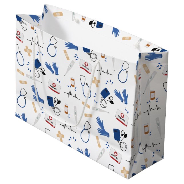 Grand Sac Cadeau Médecin Médicale moderne Motif infirmière (Devant Angle)