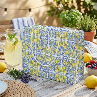 Grand Sac Cadeau Mediterranean Amalfi Coast Blue Tile Lemon