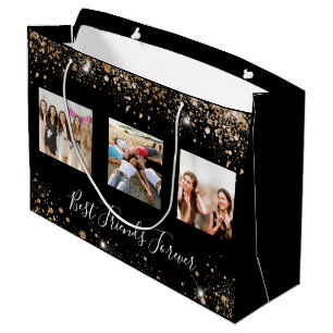 Grand Sac Cadeau Meilleurs amis photo noir or parties scintillant a