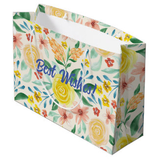 Grand Sac Cadeau Meilleurs souhaits aquarelle floral