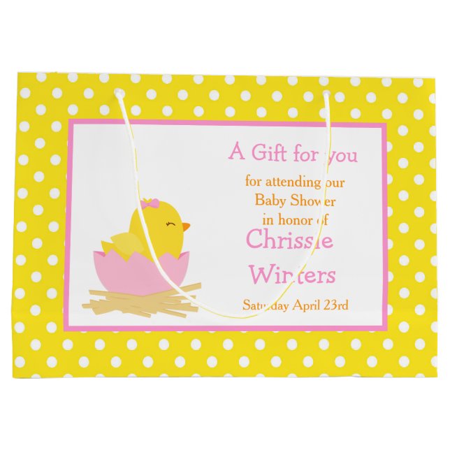 Grand Sac Cadeau Merci de poussin rose et jaune pour fille (Dos)
