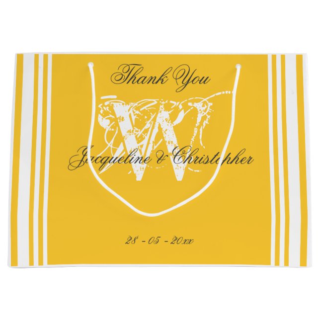 Grand Sac Cadeau Merci doux Jaune Été Mariage Chic Monogramme (Devant)