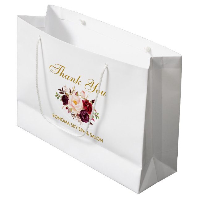 Grand Sac Cadeau Merci floral d'or de Bourgogne d'aquarelle (Devant Angle)