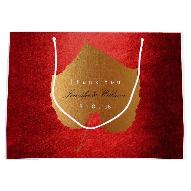 Grand Sac Cadeau Merci personnalisé Chute d'or Laisser rouge (Devant)