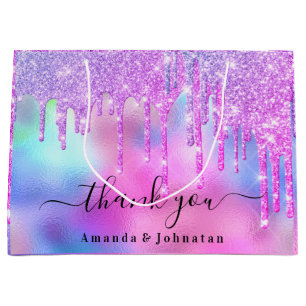 Grand Sac Cadeau Merci Sweet16e Parties scintillant Holographe Drip