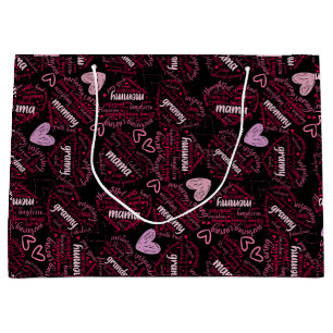 Grand Sac Cadeau Mère jours coeur 01.Pink Black BG